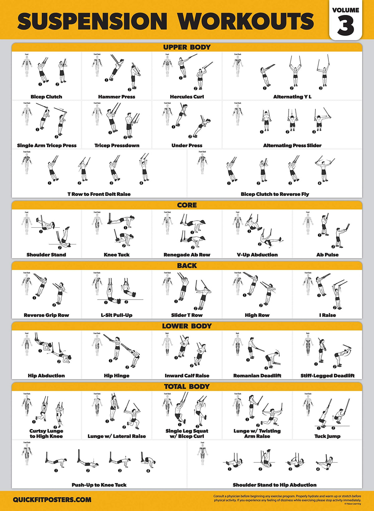 Palace Learning 3 Pack Suspension Workout Posters - Volume 1, 2 & 3 - Exercise Charts (LAMINATED, 18" x 24")