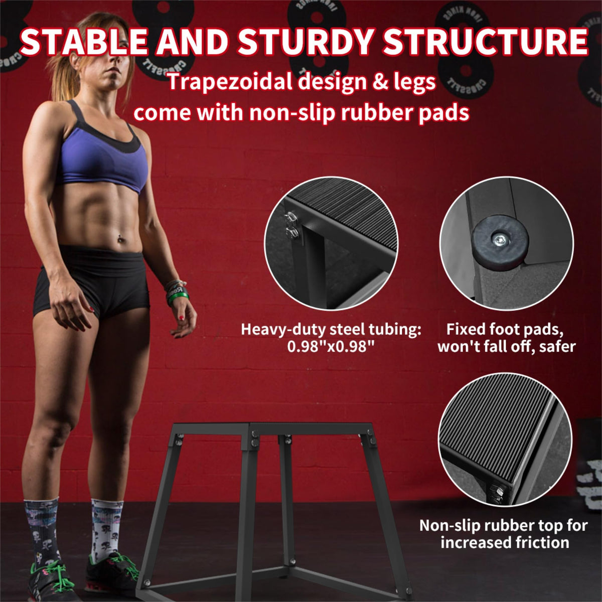 Garvee 12 Inch Steel Plyo Box for Exercise, Plyometric Jumping Box Metal Exercise Step Up Box with Anti-Slip Surface for Home Gym Training,Single and Set,Red