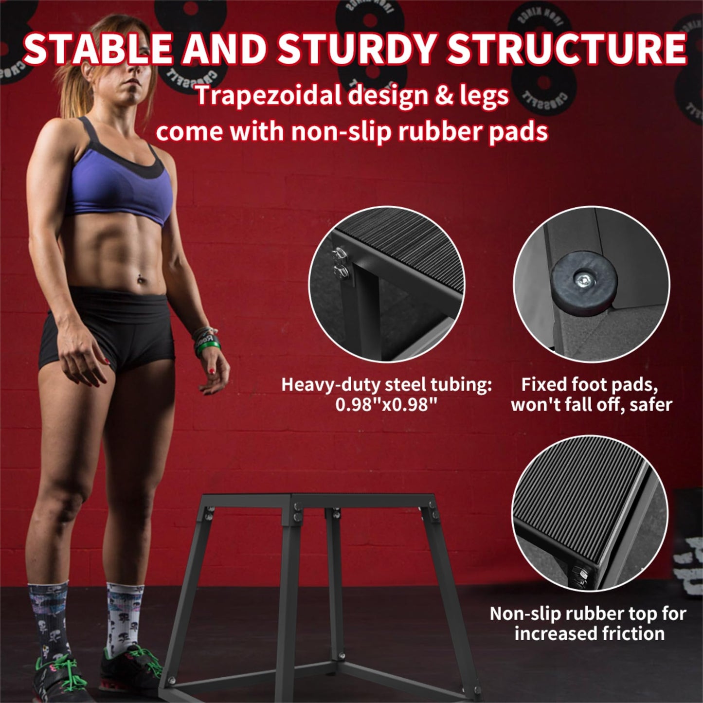 Garvee 18 Inch Steel Plyo Box for Exercise, Plyometric Jumping Box Metal Exercise Step Up Box with Anti-Slip Surface for Home Gym Training,Single and Set,Black