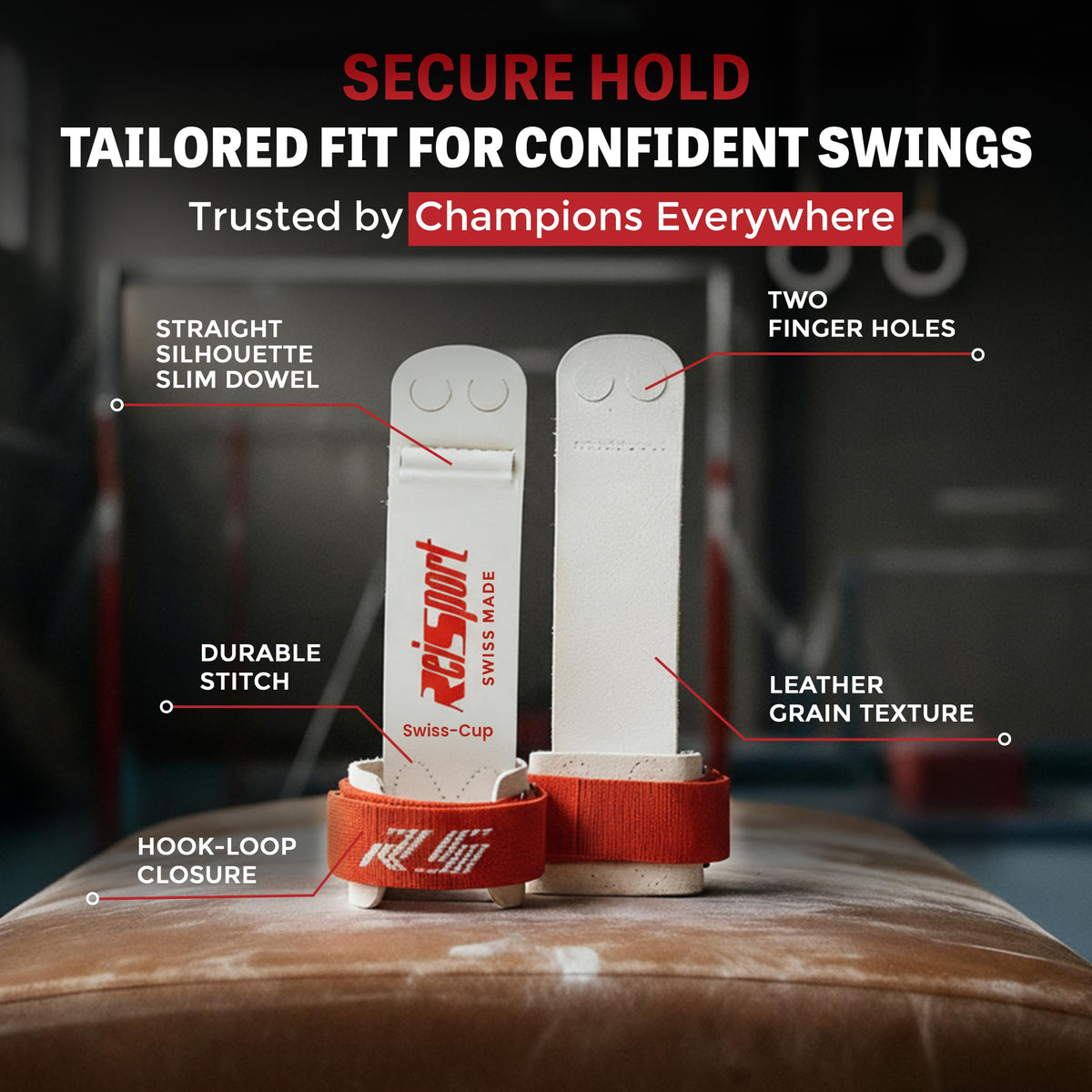 Reisport Men's Ring Gymnastics Grips - Durable Leather Hand Grips for Gymnastics Rings Men & Boys - Gymnastics Equipment & Accessories for Advanced Gymnasts
