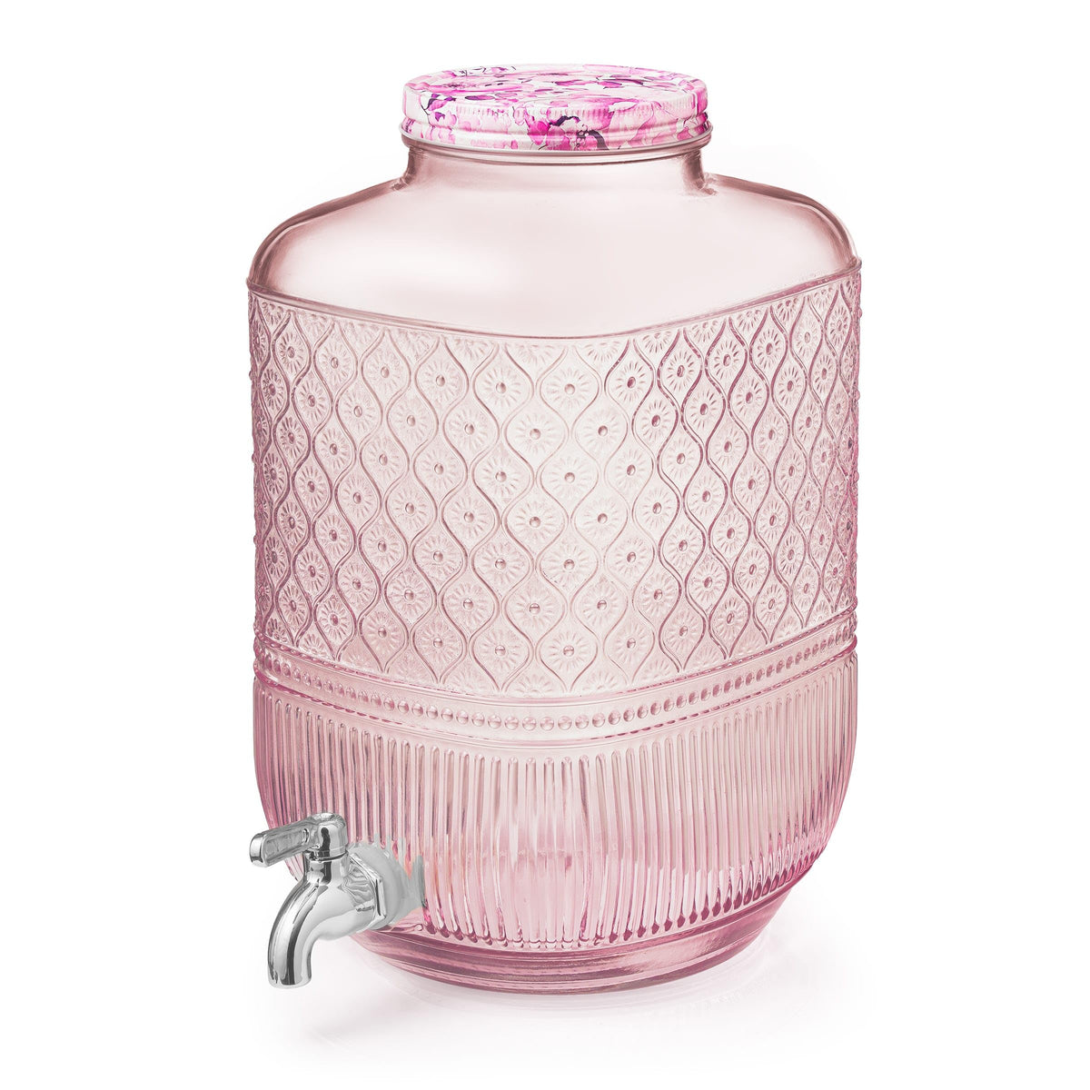Godinger Drink Dispenser 2 Gallon, Large Glass Water Dispenser - (256oz) Blush