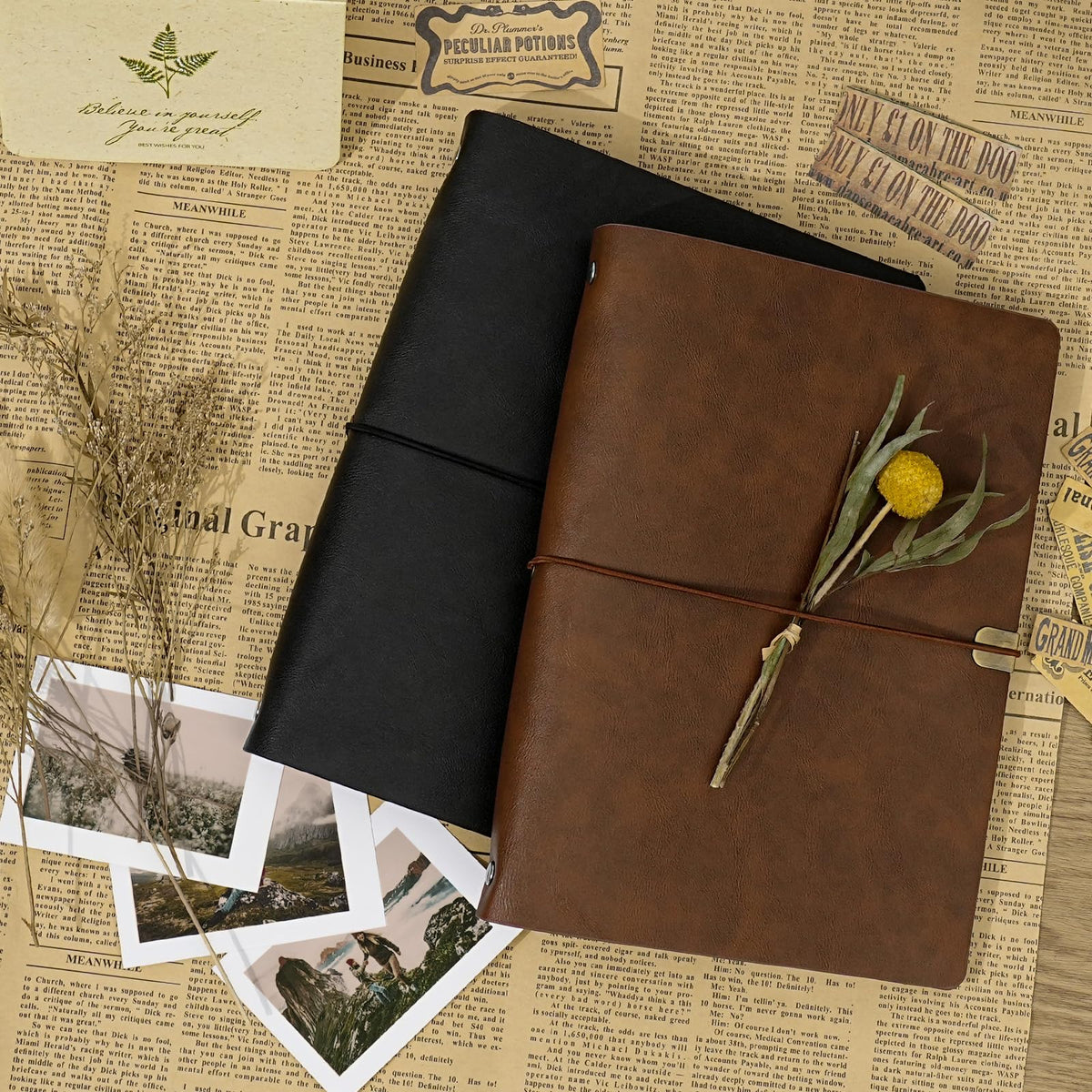 Vienrose Photo Album Scrapbook Kit, 3 Ring Faux Leather Cover DIY Memory Book Kraft Paper with 30 Sheets 60 Pages, Vintage Scrapbooking Supplies Set for Wedding, Anniversary, Valentine Gifts, Brown