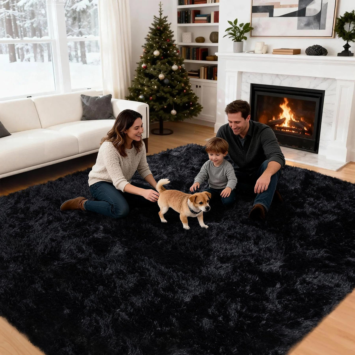 6x9 Area Rug for Living Room: Ultra Soft Fluffy Rug Modern Large Thicked Shag Rug for Bedroom Non Slip Indoor Fuzzy Carpets for Girls Kids Room Nursery Dorm Home Decor Black