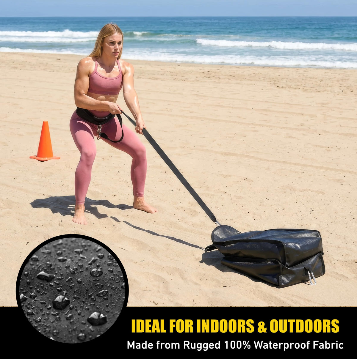 Elite Twin Sand Bag Sled Workout Sled – Waterproof Weight Sled Trainer with 6-Level 10–60 lb Resistance Pull System, Adjustable Waist Strap for Speed, Strength, Endurance & Agility Training