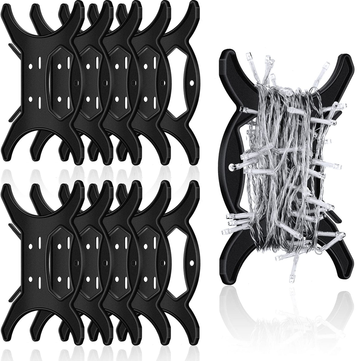 10 Pcs All Purpose Light Storage Holder Black Extension Cord Wrap Storage Reels Holiday Light Wire Spool Organizer and Hose Wind up for Cord Wire Garland