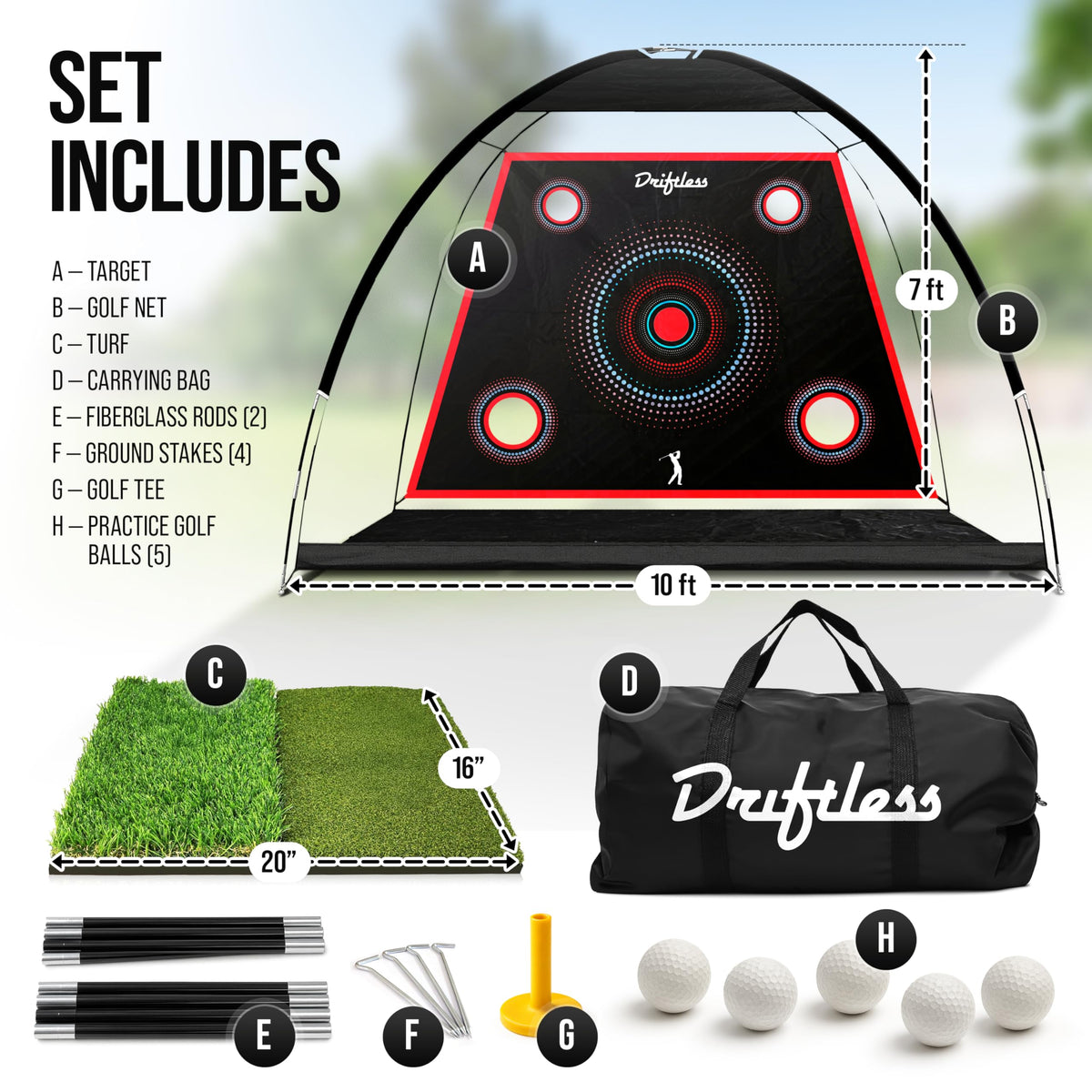 Golf Net – 10x7 ft Practice Net for Backyard Driving, Indoor Hitting Net with Mat, A Great Gift for Golfers or Dad – Golf Training Aid