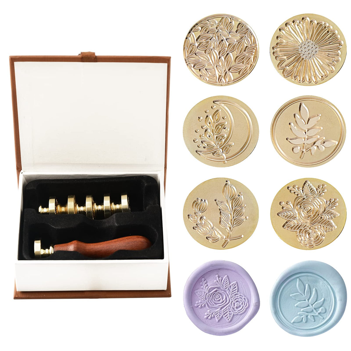 Wax Seal Stamp Set,Ailtuer 6 Pieces Plant Series Sealing Wax Stamp Heads + 1 Wooden Hilt, Vintage Seal Wax Stamp Kit with Gift Box (Plant Set)