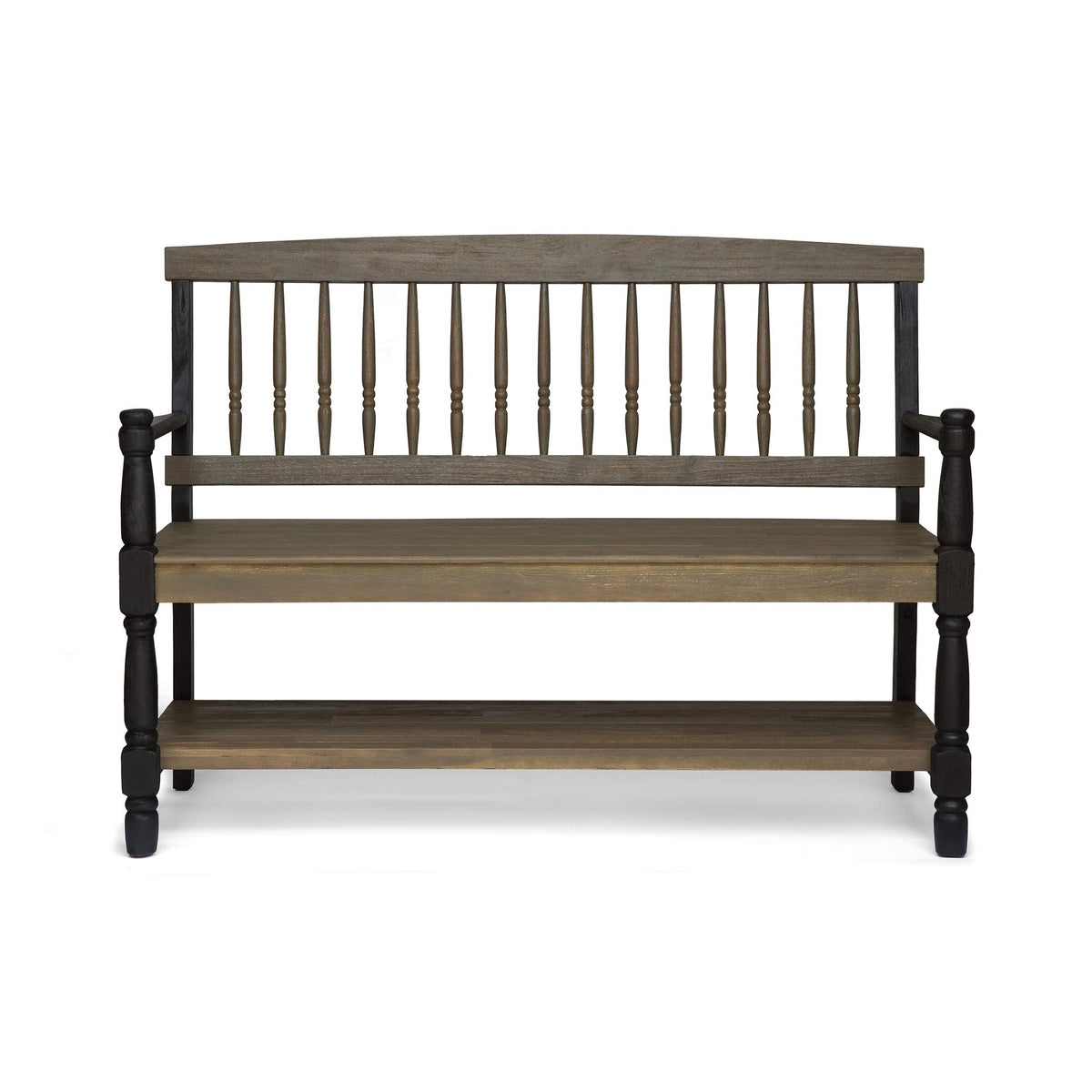 Christopher Knight Home Eddie Indoor Farmhouse Acacia Wood Bench with Shelf, Gray and Black Finish