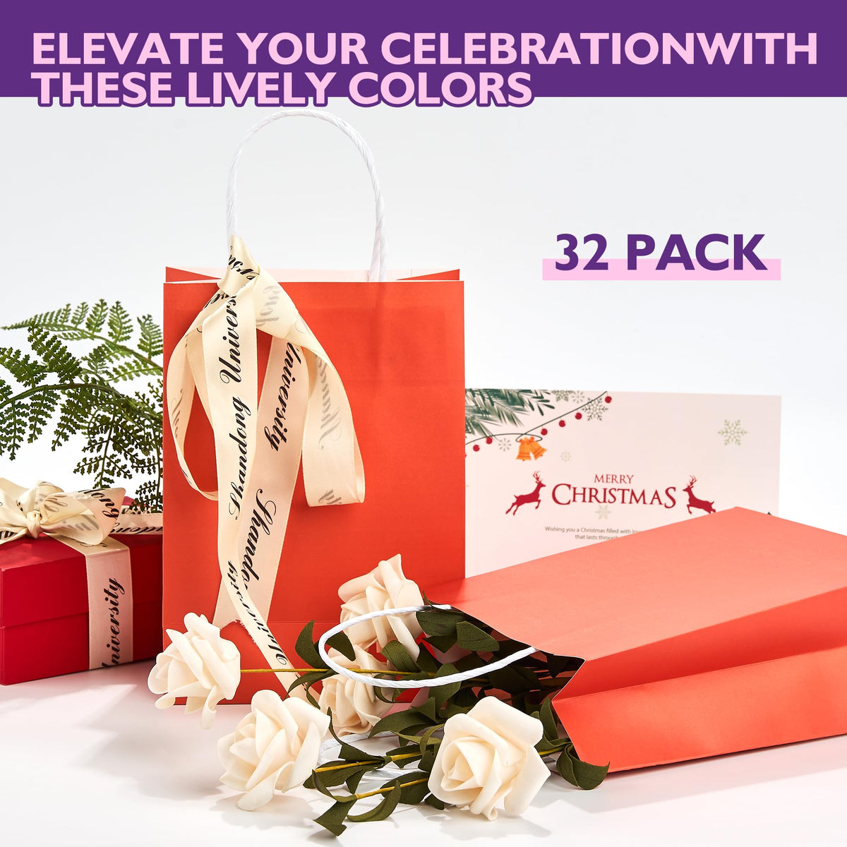 32 Pack Paper Gift Bags with Handles, 5.8"×3.2"×8.25" Party Favor Bags, Small Goodie Bags Bulk for Birthday, Crafts, Wedding, Party Supplies (Halloween Orange)