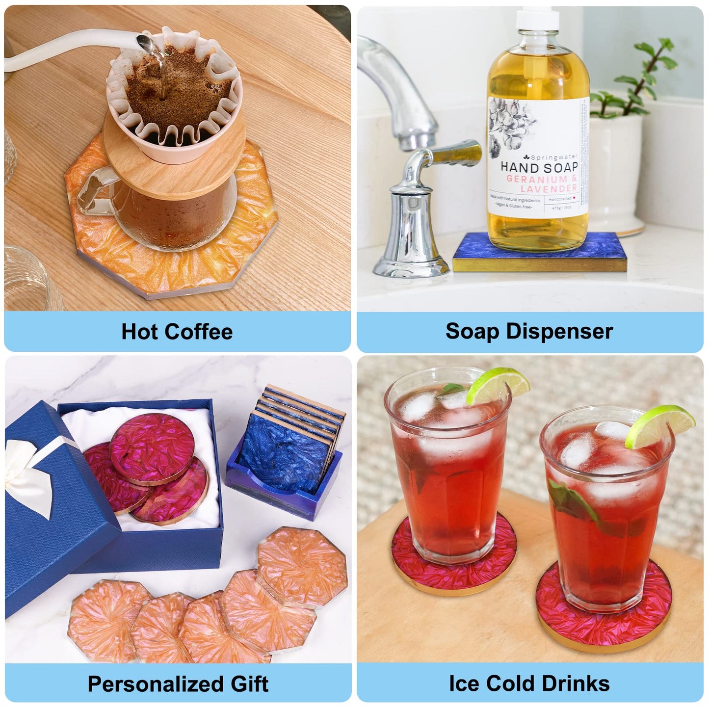 LET'S RESIN 18 Pcs Coaster Resin Molds Silicone with 3-in-1 Silicone Mat - 15.7" x 11.7" Nonstick & Nonslip Craft Mat, Heat-Resistant for Resin, Paint, Clay