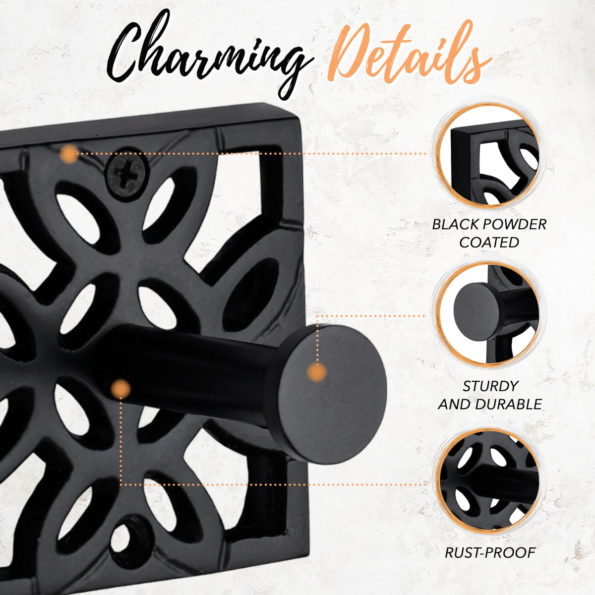Autumn Alley Black Bathroom Towel Hook Robe Hook Wall Mounted - Decorative Wall Hooks for Towel, Robe, Coat, and Door Hooks for Bathroom Rustproof Modern Unique Style, 2 Pack