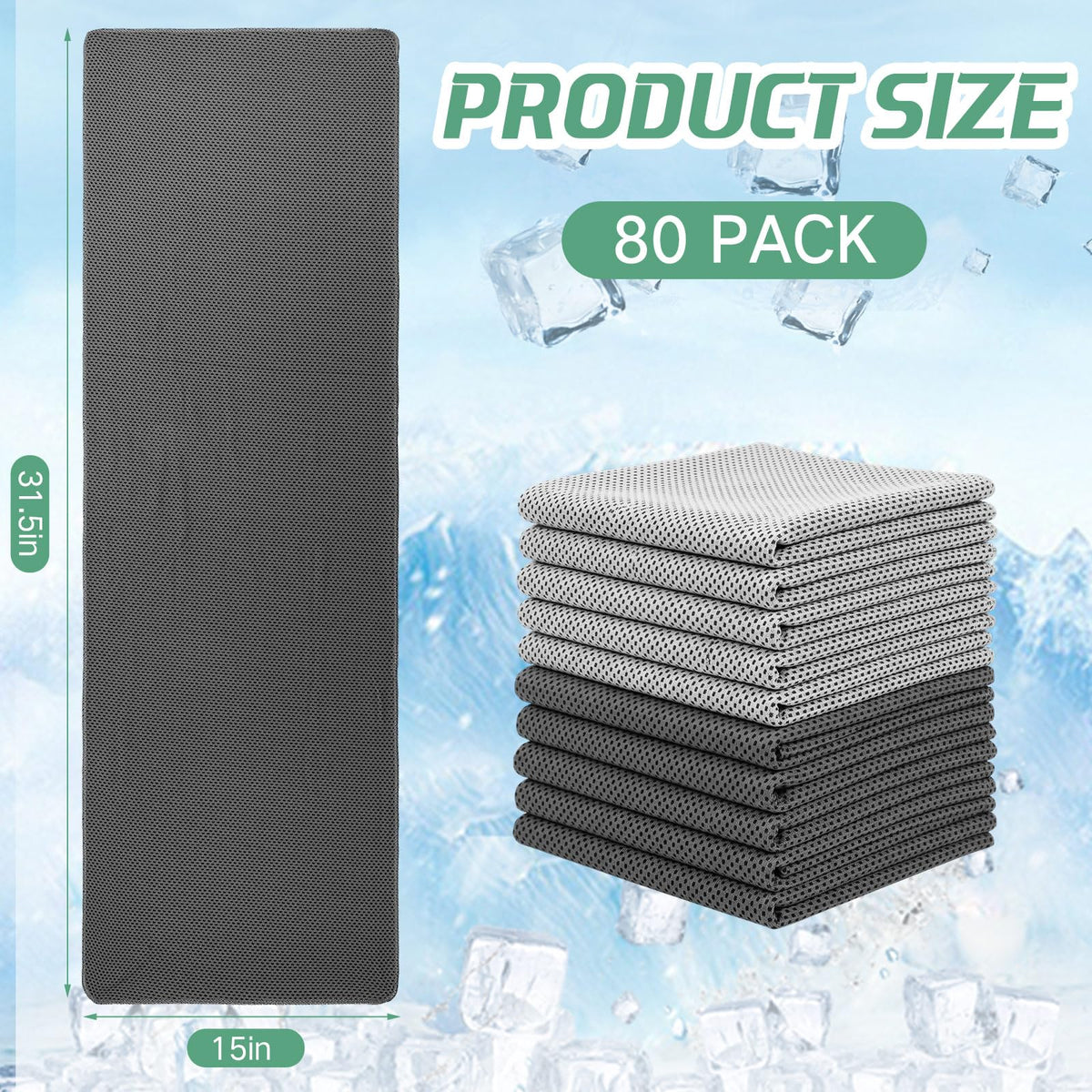 BBTO 80 Pcs 32 x 12 Inch Microfiber Cooling Towels, Ice Cold Towel for Neck and Face Breathable Chilly for Yoga, Sport, Gym, Workout, Camping and More Activities(Dark Gray and Light Gray)