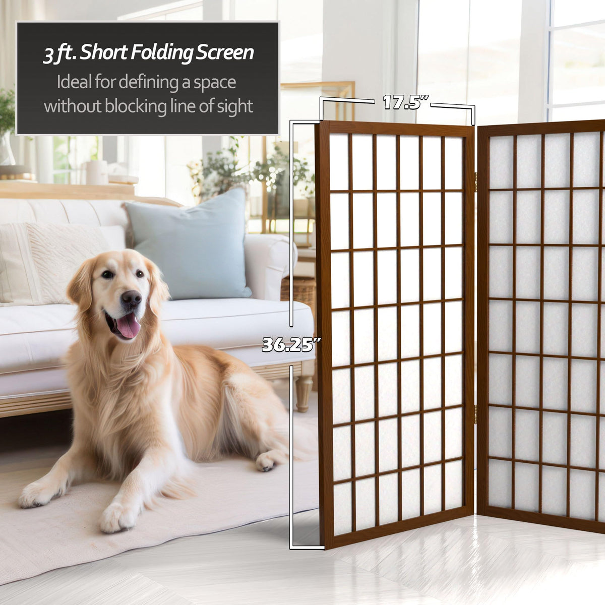 3 ft. Short Window Pane Shoji Screen - Walnut - 3 Panels