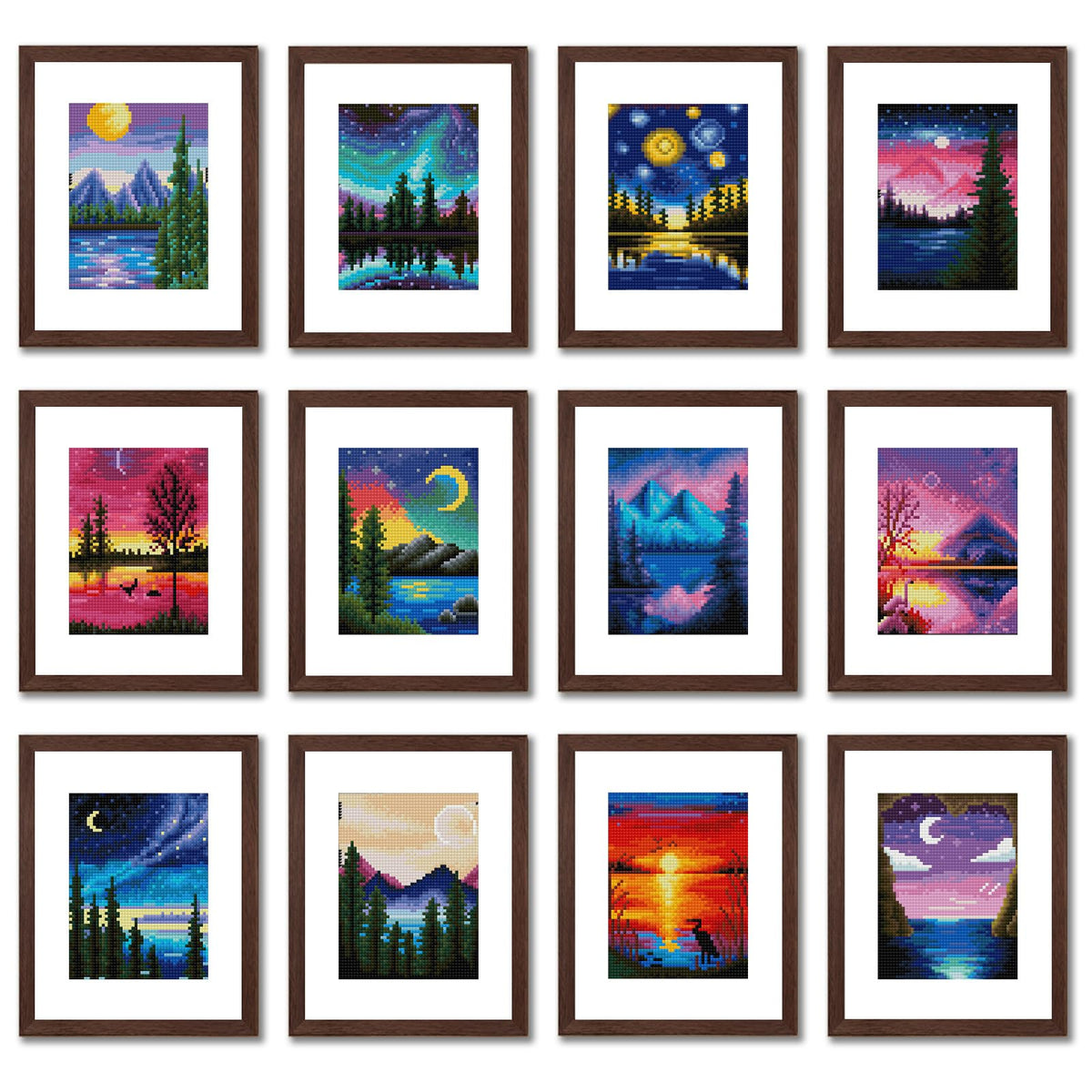 Aestalrcus 12 Pcs Small Diamond Art Kits, Landscape Diamond Art Kits for Adults, DIY Square Diamond Painting 3-Hour Gem Painting for Gift Home Desktop Decor 6.7x8.3 Inch(Without Frame)