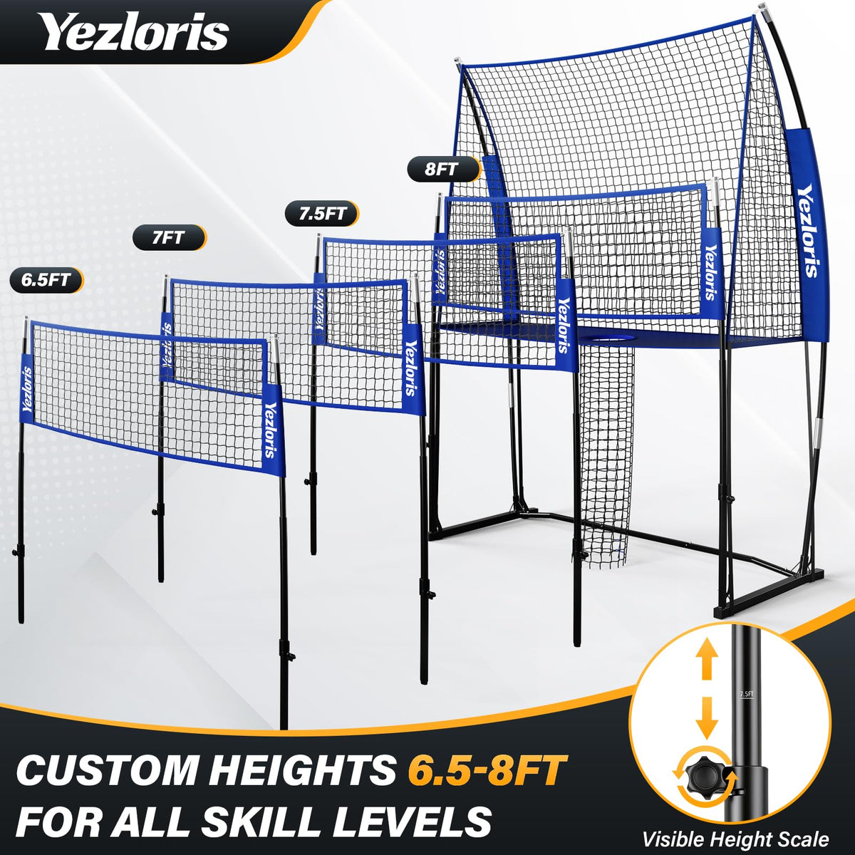 Volleyball Training Net Equipment System, Freely Adjustable 2-in-1 Volleyball Practice Net for Serve Spike Hitting Training, Stable Frame Fast Setup Portable Volleyball Net for Backyard Indoor Outdoor