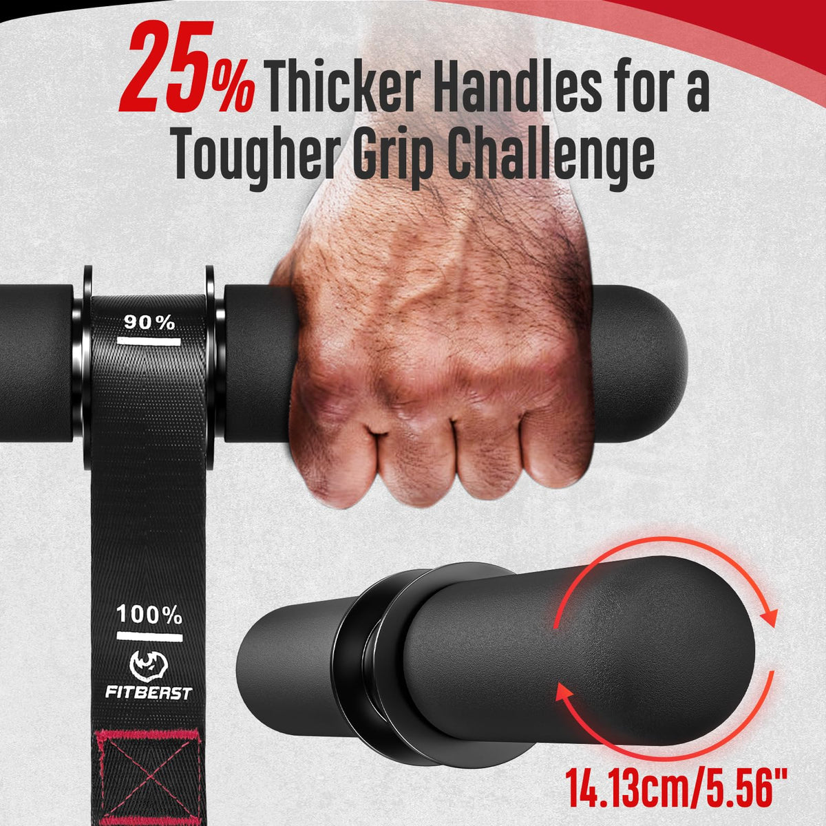 FitBeast Forearm Strengthener & Exerciser, Wrist Roller with Thicker Handle, Trainer with Adjustable Strap - Ideal for Grip Strength, Muscle Building, Rehabilitation (Black)