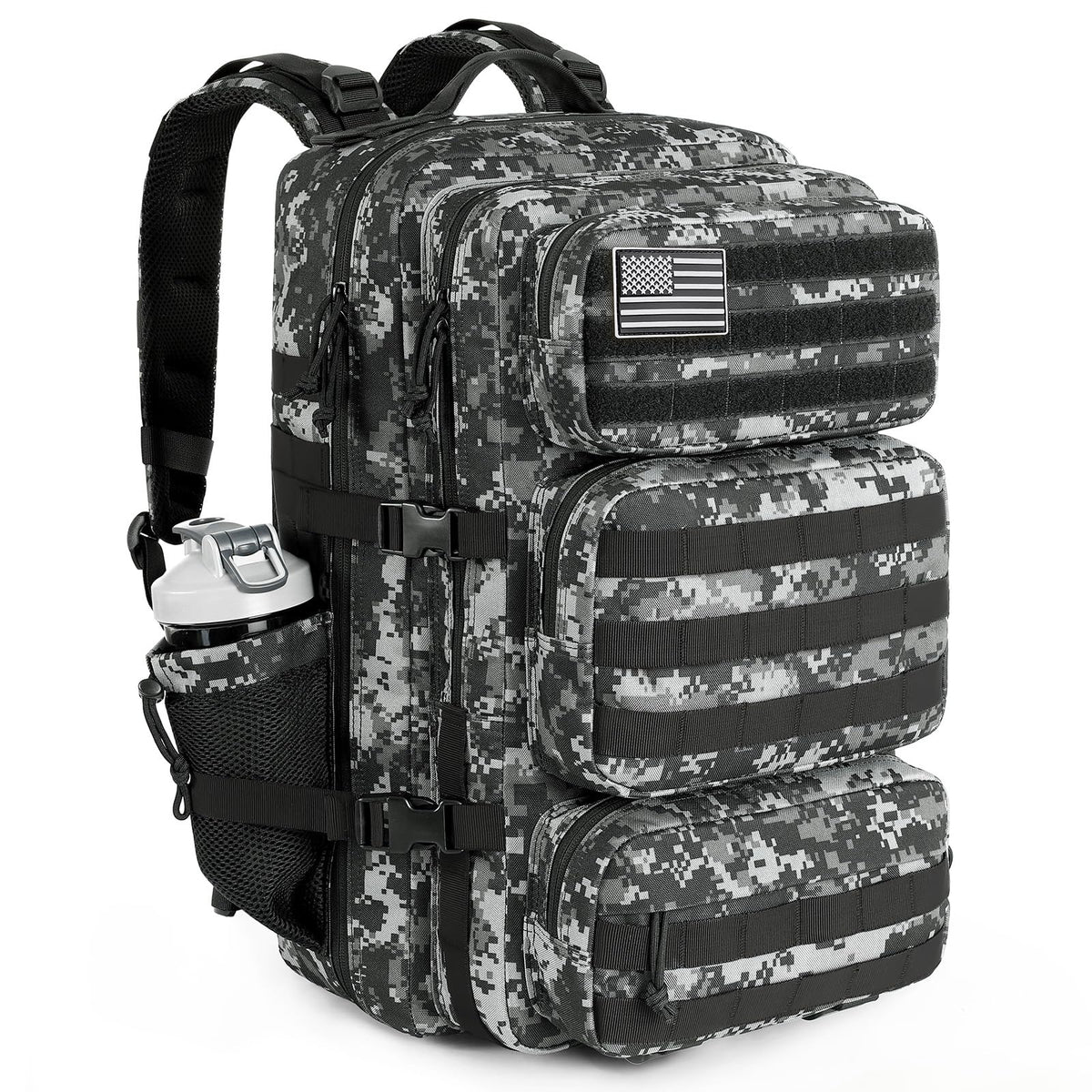 kookoomia Military Tactical Backpack 25L Day Backpack for Men Molle Army 3 Days Assault Pack Bug Out Bag Water Resistant and Heavy Duty Hiking Treeking Rucksack - Black Digital Camo