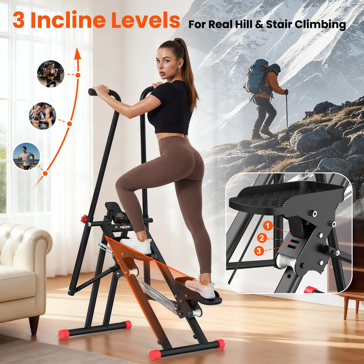 RELIFE REBUILD YOUR LIFE Stair Stepper for Home Exercise,New Version Stair Climber with Adjustable Resistance, Vertical Climber Cardio Exercise Machine for Full Body Workout, Extended Step Range