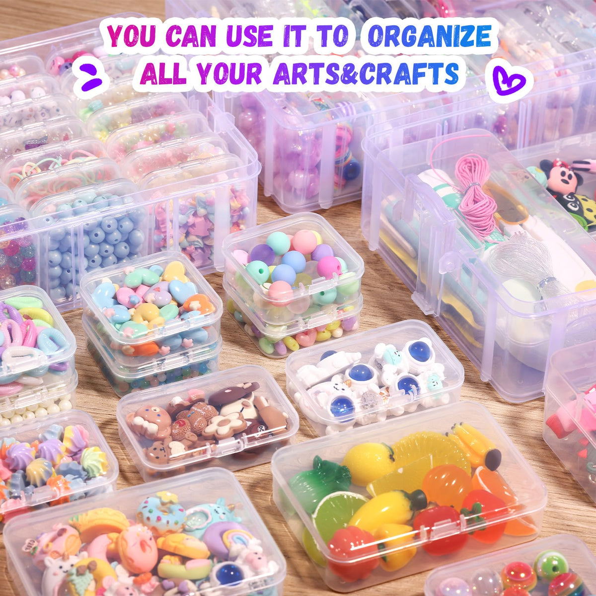 Funtopia Bead Organizers and Storage, 56 Pcs Small Plastic Containers with Lids and 3-Tier Stackable Storage Box, Mini Clear Organizers for Jewelry Toys Craft Storage (4 Sizes)