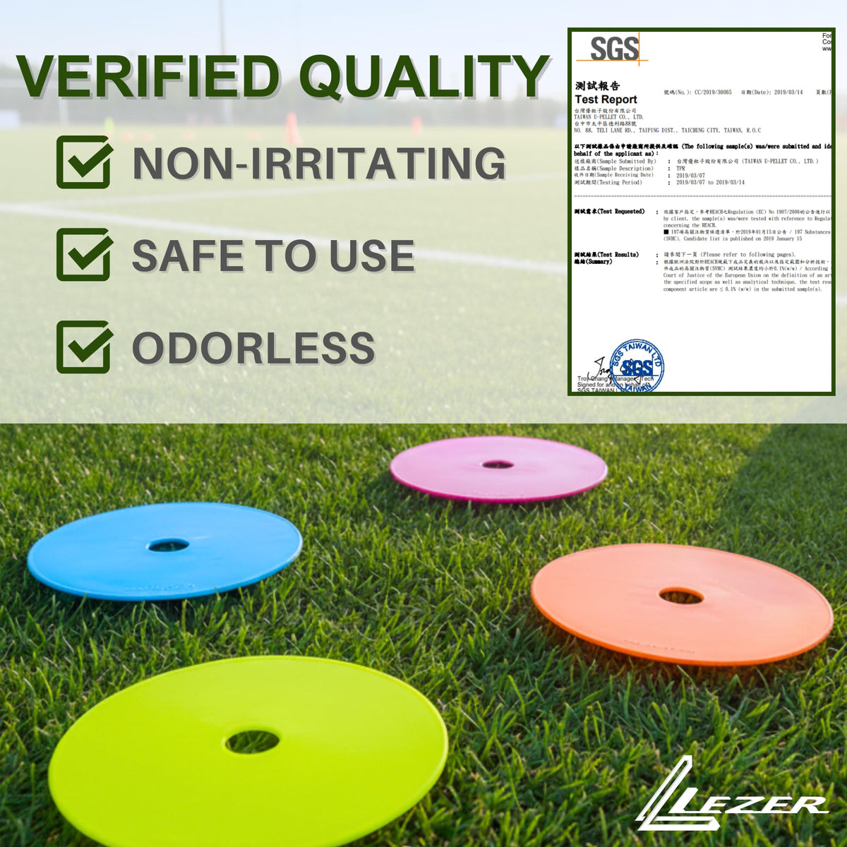 LEZER 6 Inch Flat Cones, Spot Markers, Soccer Cones, Field Court Markers, Sit Spots, Flat Discs, Soccer Training Equipment, Agility Practice, Football, Made in Taiwan, Set of 24