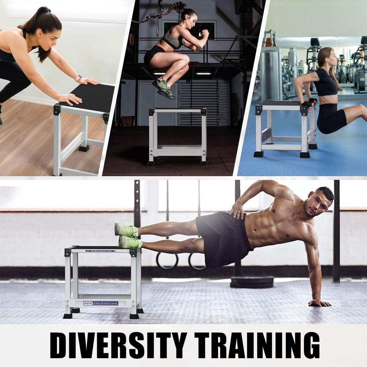 GanFindX Steel Plyo Box 12 Inch with 15 * 12 Inch Surface Metal Plyometric Jumping Box Home Gym Jump Trainer for Fitness Exercise Agility Stamina Conditioning Strength Training, White