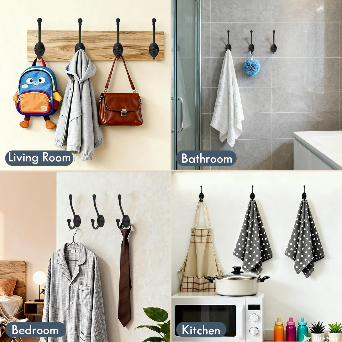 CBWLWJ 6 Pack Heavy Duty Wall Hooks for Hanging, Metal Coat Hooks Wall Mount, Easy to Install, Ideal for Living Room, Bathroom, Kitchen, Bedroom (Black)