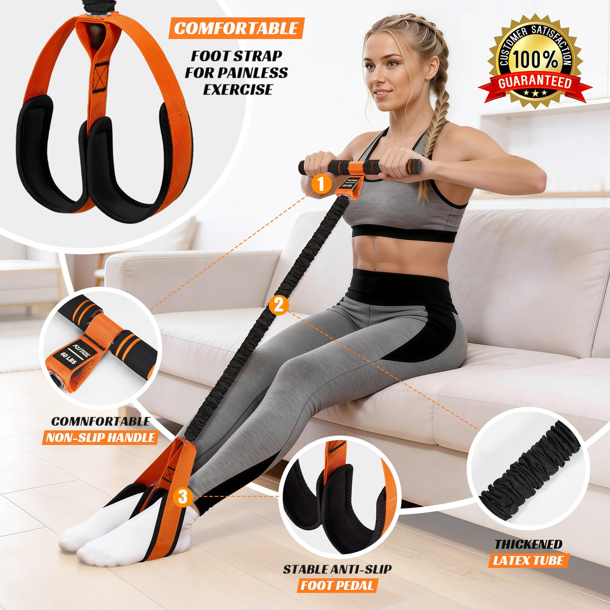 KUTIZE Multifunction Pedal Resistance Band with Handle, Upgraded Exercise Equipment with Soft Foot Pedal for Sit Up & Full-Body Home Gym Workouts, Core/ABS Training, Pilates, Yoga & Physical Therapy
