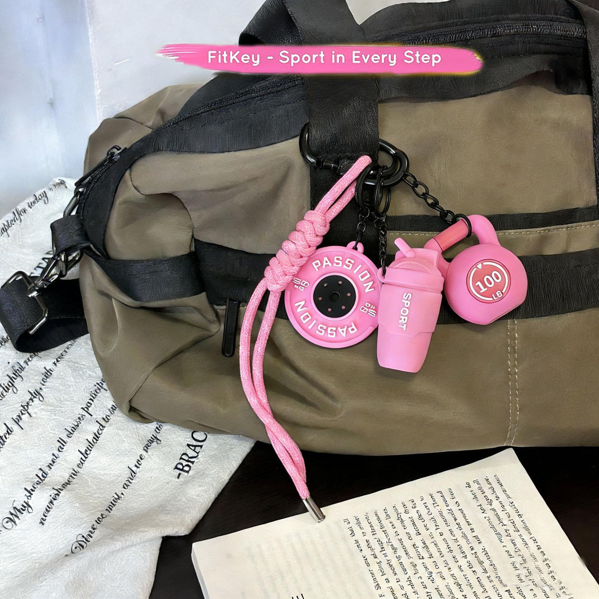 XVWXVW Dumbbell & Weights Keychain, Bags Charms Gift for fitness Women and Men, Cute Mini Car Key Chains Accessories for Gym，Keychain Wristlet Fitness Gift (Pink)