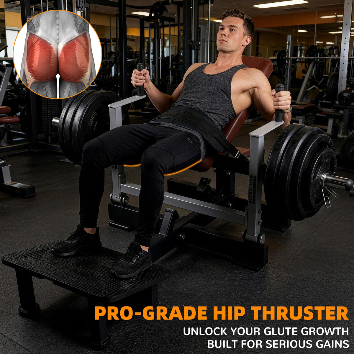 Signature Fitness Glute Bridge Plate-Loaded Hip Thrust Machine for Butt Shaping and Building Glute Muscles