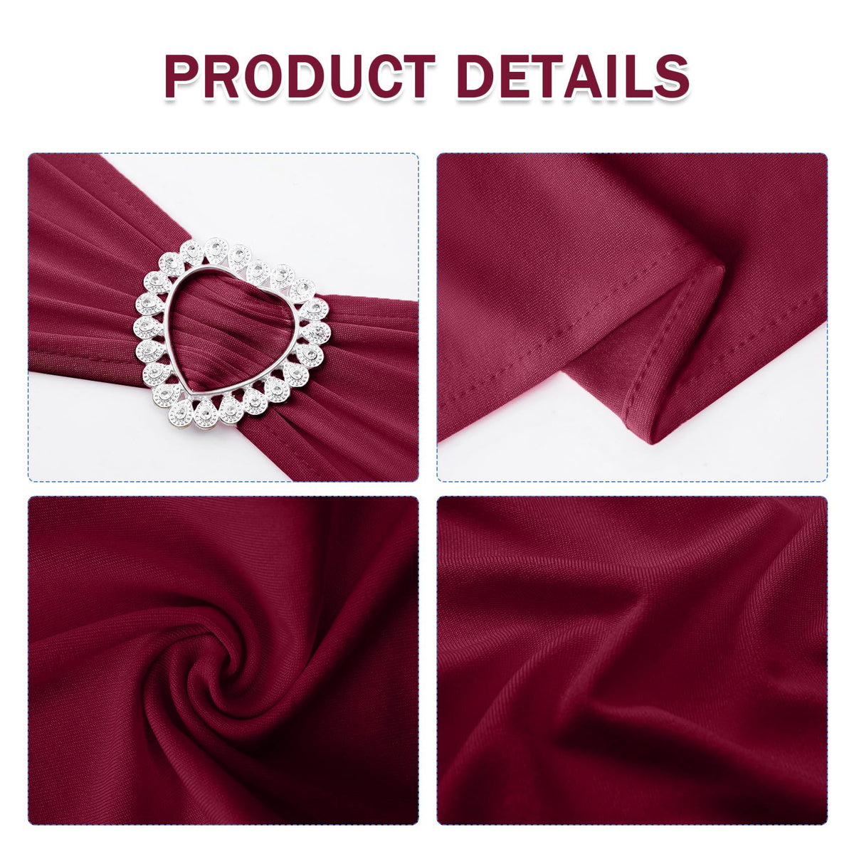 Howhic Pack of 60 Spandex Chair Sashes Bows Stretch Cover Band with Buckle Slider Universal Elastic Chair Ties for Wedding Banquet Party Event Decoration (Burgundy)