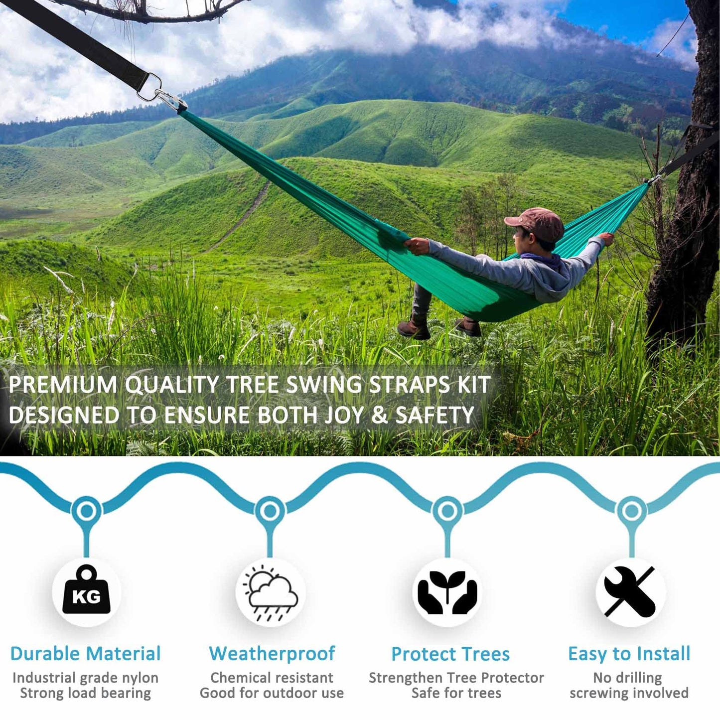 igolfluck 20FT Tree Swing Straps Hanging Kit, Extra Long Tree Swing Straps Holds 5500 lbs with Lock Carabiners & Tree Protectors, Safer for All Swing & Hammock