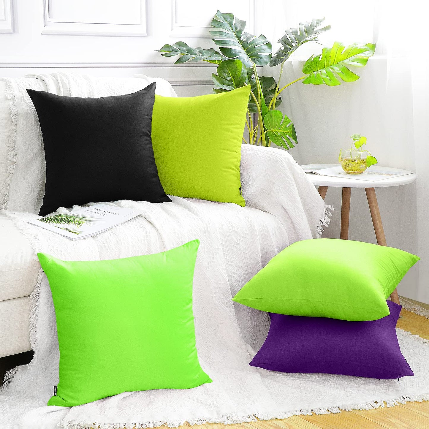 Coddsmz 4 Pack Decorative 100% Cotton Pillow Covers Square Cushion Cover Solid DIY Throw Pillowcase for Home Bed Sofa Halloween Christmas,Light Green,4 Pack-18" x 18"/45x45cm