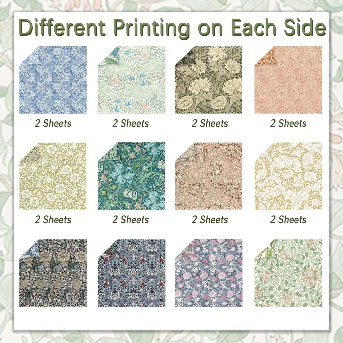 24 Sheets Scrapbook Paper 12" Double-Sided Photo Backdrop Bohemian Patterned (Floral Design J)