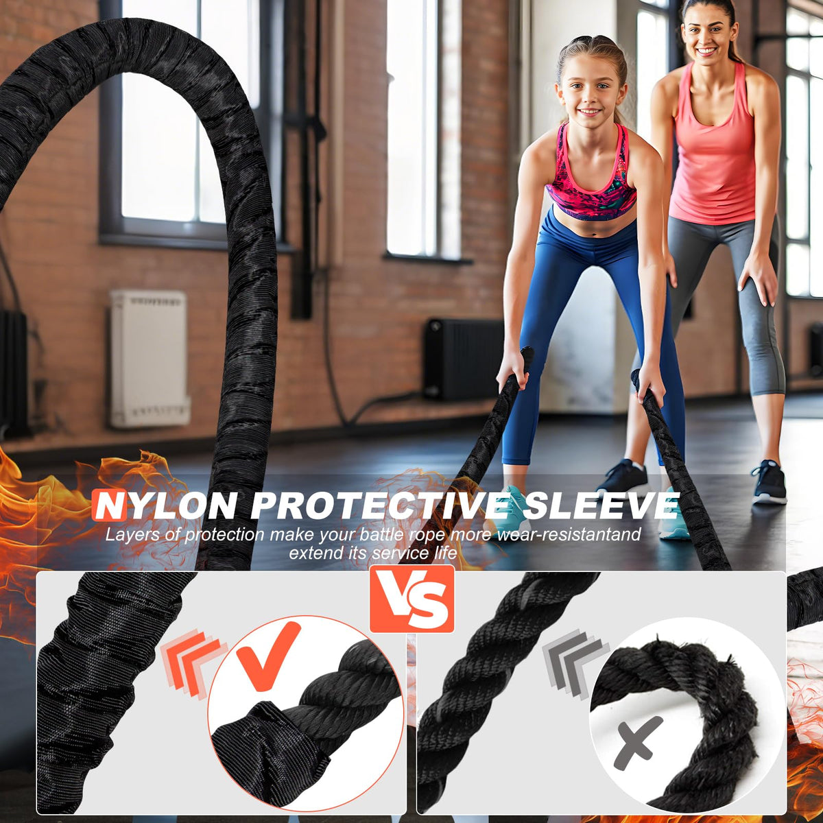 Battle Ropes for Home Gym 1 Inch Diameter 30FT Length Workout Rope Exercise Rope Training Ropes with Protective Sleeve for Kids Men Women Exercise Fitness & Strength Training