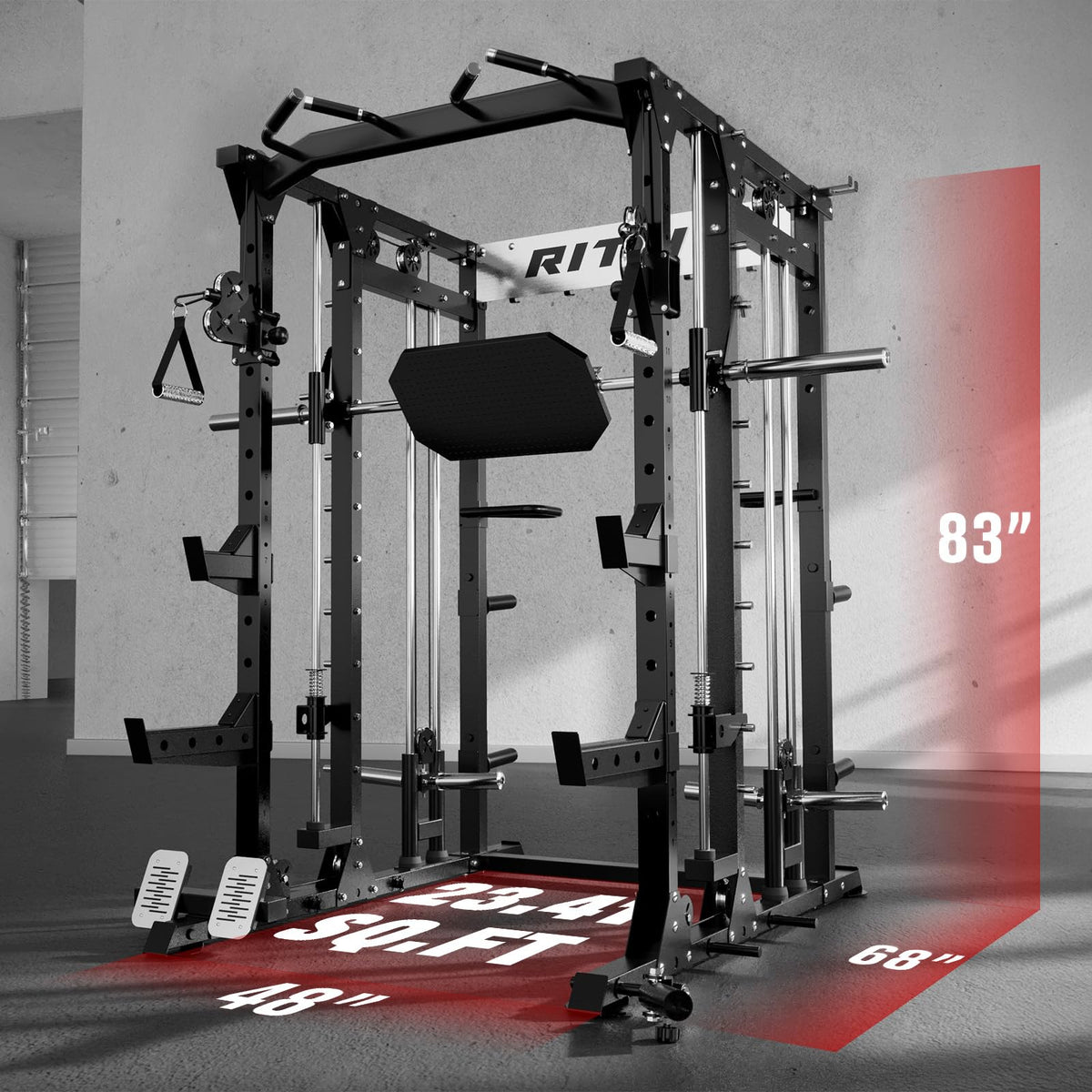 RitFit Buffalo Smith Machine, Power cage with LAT-Pull Down System & Cable Crossover System, All-in-One Squat Rack for Home Gym, Power Rack