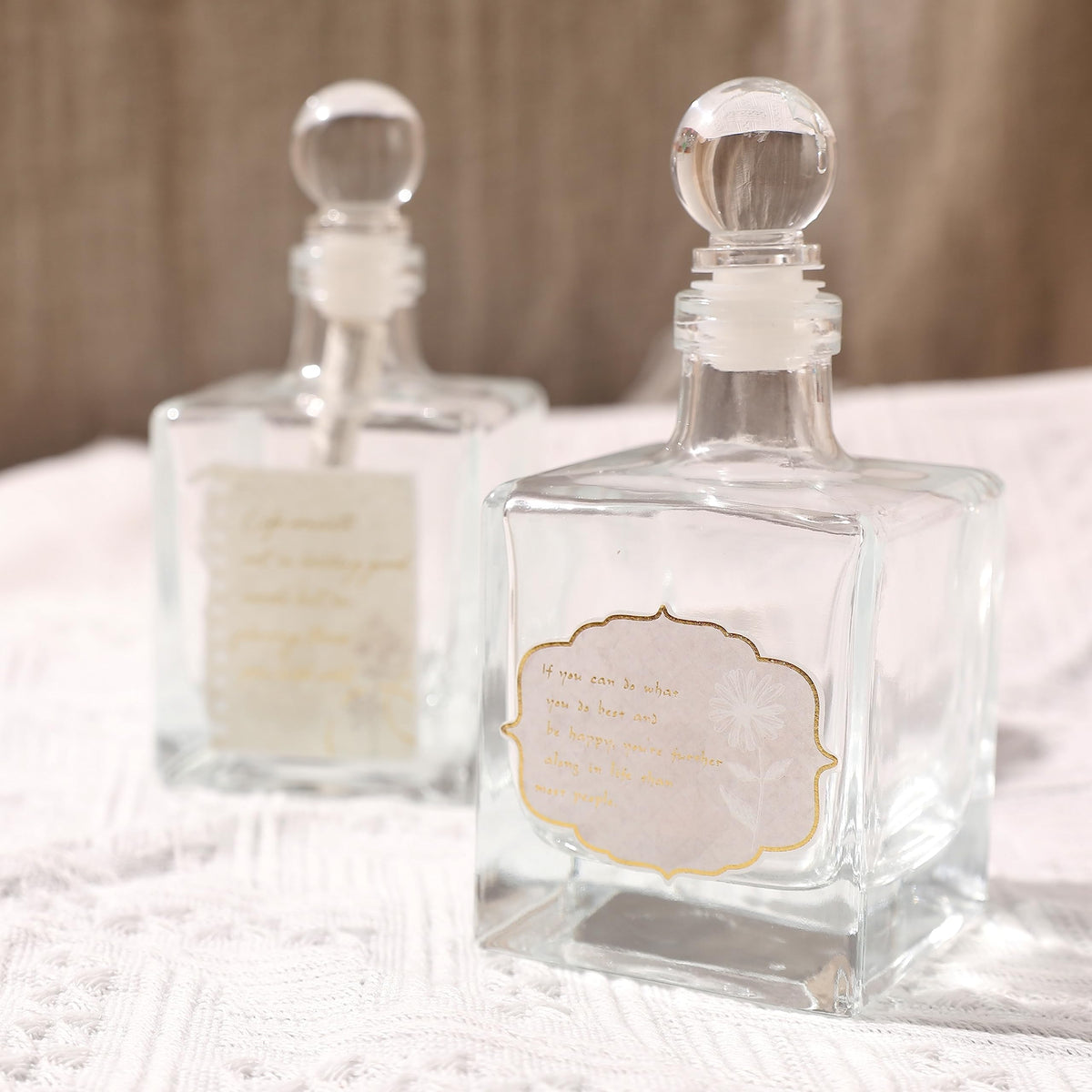 Magic Season Decorative Glass Bottle - 7 fl oz. Square Bottle (1 Set w/Glass Stopper)