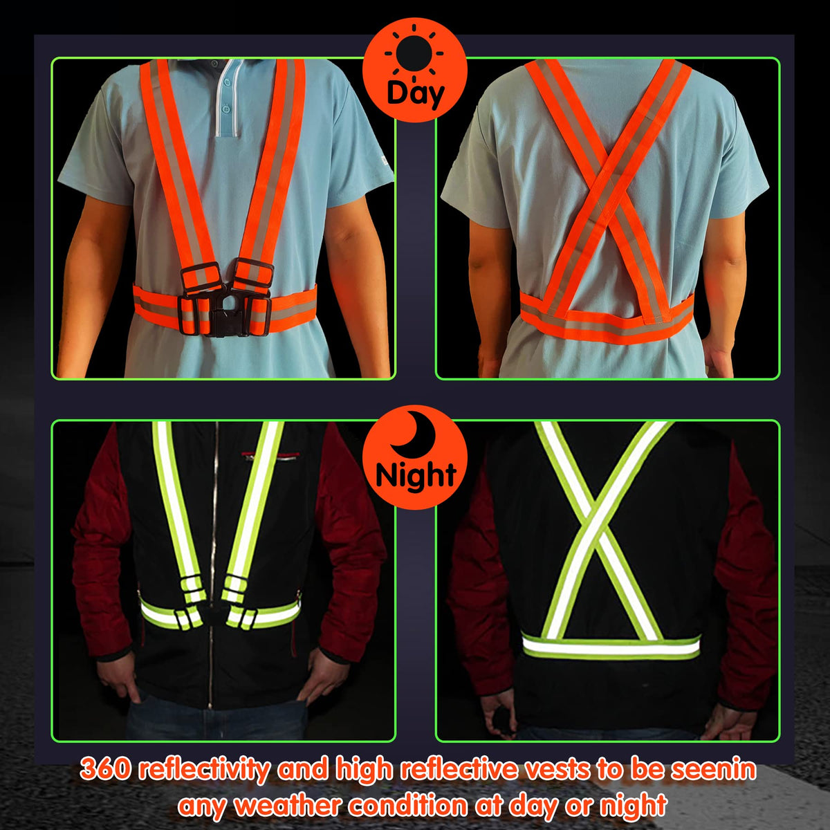 Reflective Safety Vest 2pcs - High Visibility Vest Adjustable Straps for Outdoor Jogging, Cycling, Walking,Construction Workers,Traffic Control,and Outdoor. Fits Men Women (Green + Orange)