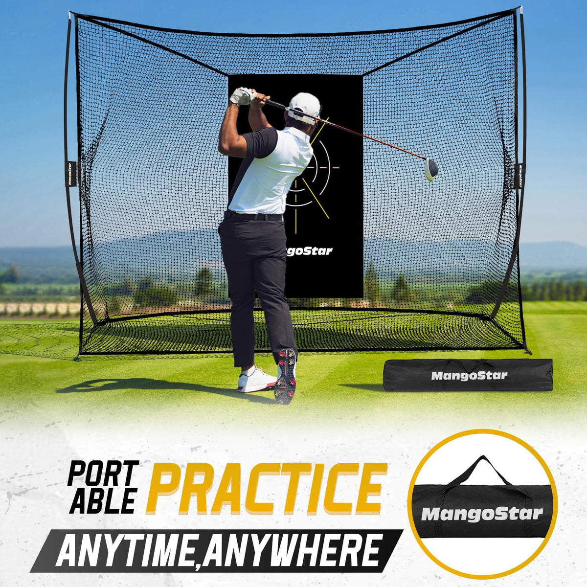 Mangostar Golf Net, 10x7ft Heavy Duty Golf Practice Net for Backyard Driving Real Golf Balls with Target Cloth and Carry Bag, Indoor Outdoor Golf Hitting Training Set Ideal Gift for Golfers