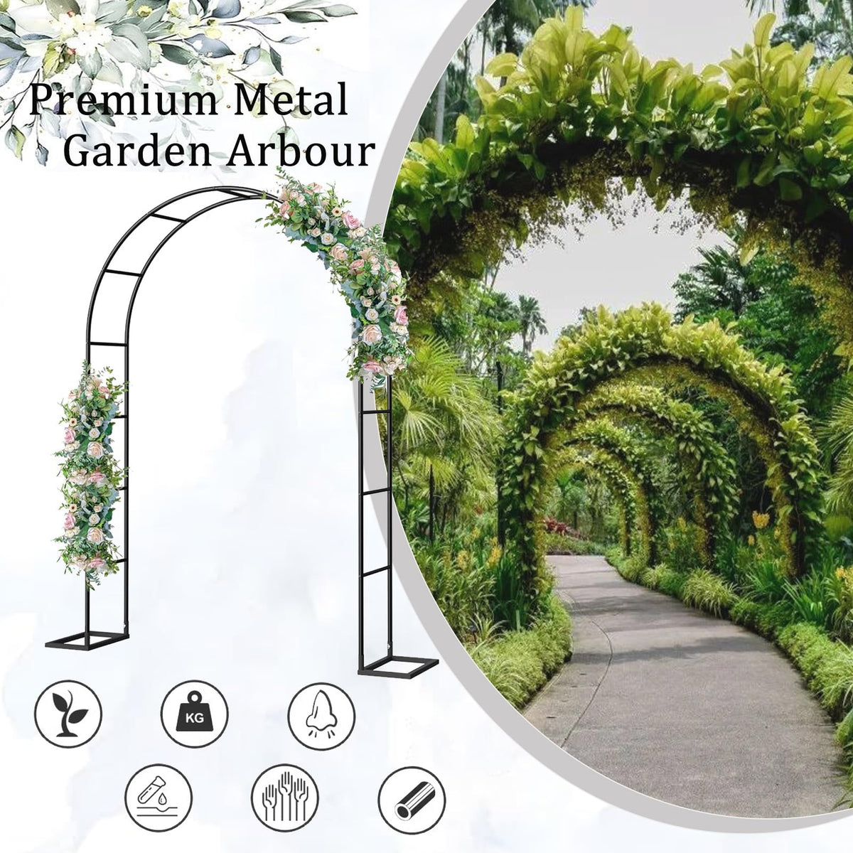 Metal Garden Arch Wedding Trellis for Climbing Plants Pergola Arbor for Roses & Various Flowers Bridal Party Backdrop Stand (Size: 140x240x40CM)