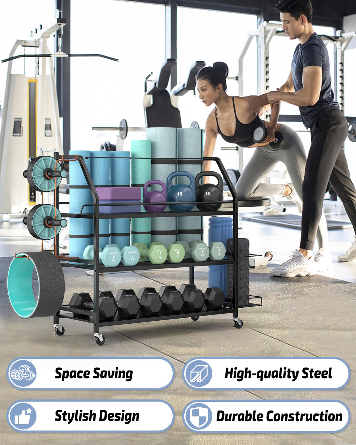Staransun Staransun Weight Rack for Dumbbells - Widened Home Gym Storage Rack - Dumbbell Rack with 4 Flexible Wheels and Unique Storage on Both Sides