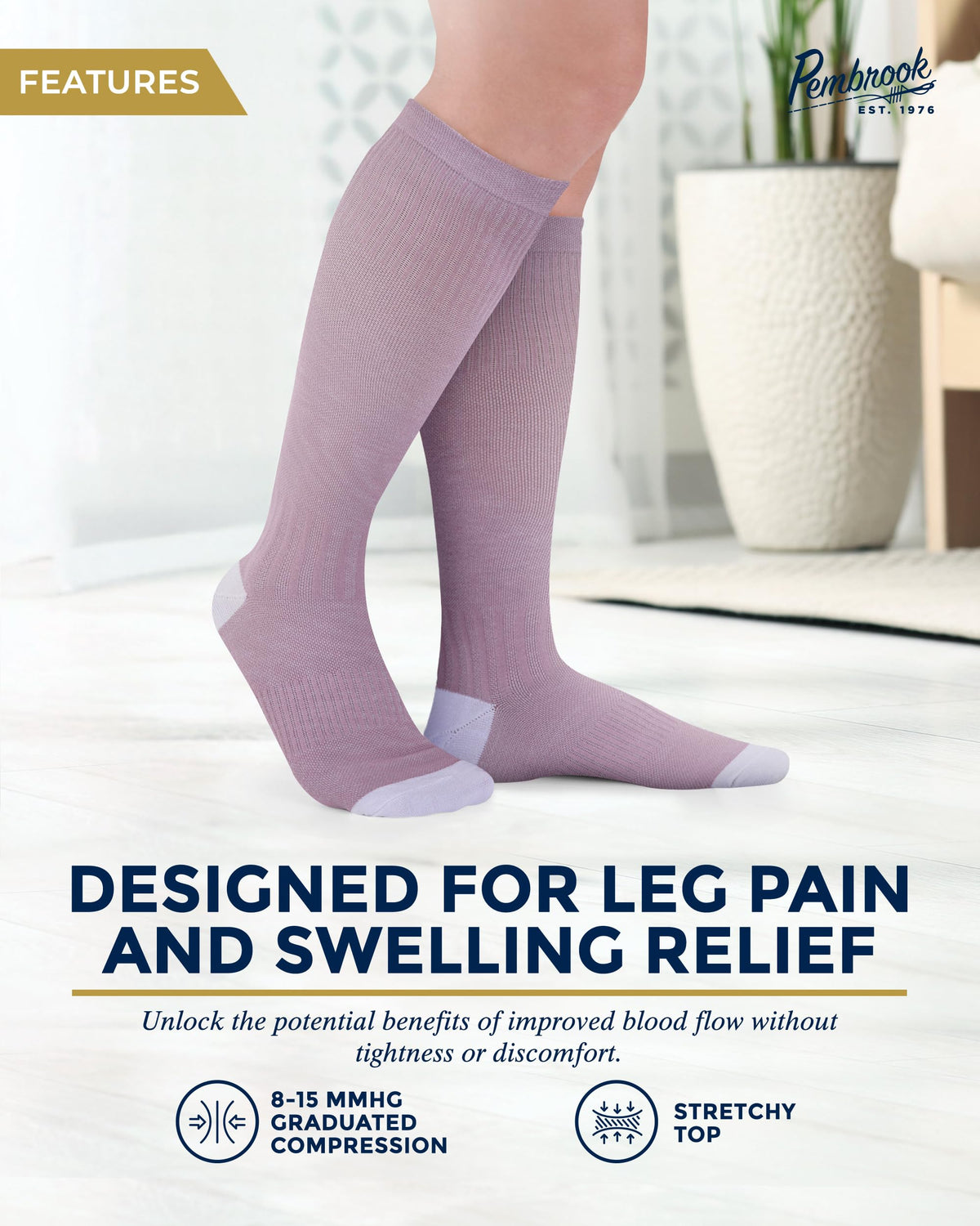 Pembrook Light Compression Socks - 3 Pairs | 8-15 mmHg Light Compression Socks for Women and Men | Light Green, Light Blue, Rose | Mens and Womens Compression Socks