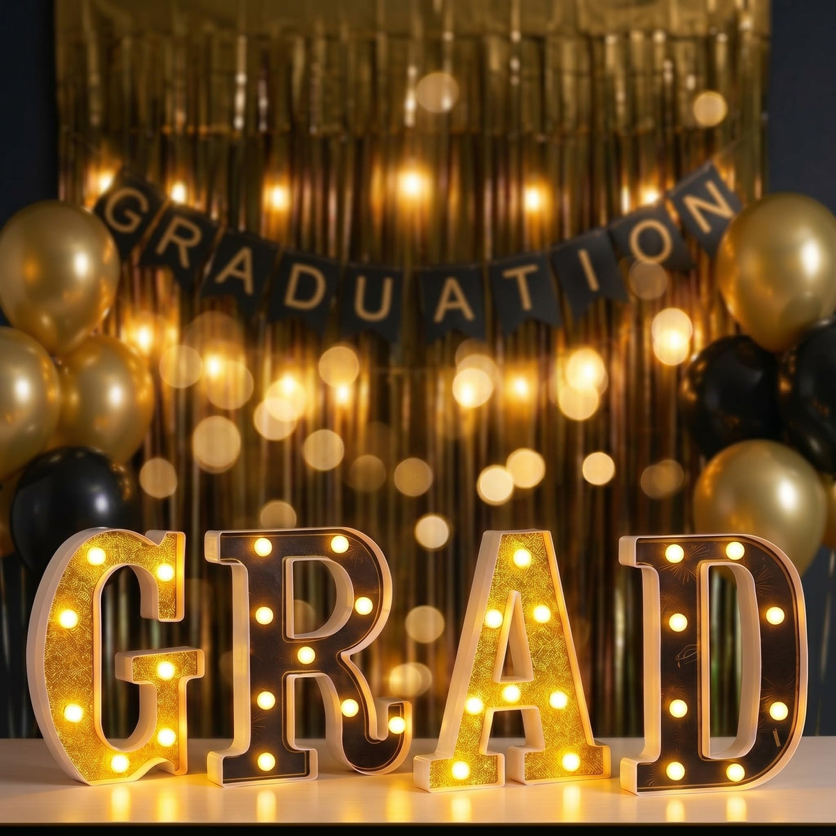 VIHOSE 2026 Graduation Grad Light up Sign, 4 LED Marquee Light up Letter''grad''sign Decorations for Kindergarten Preschool High School College Wall Table Decor Party Supplies(Black & Gold)