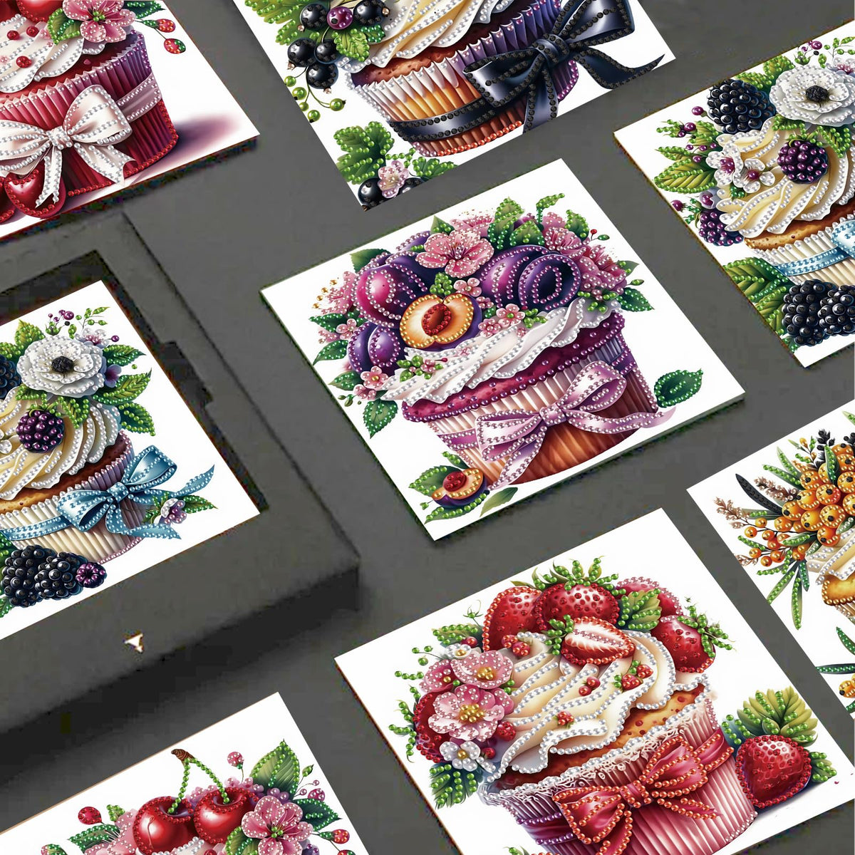 JISHSHAY 6 PCS Cupcake Diamond Painting Greeting Cards Cake Diamond Art Birthday Cards with Envelopes Gem Art Mosaic Kits for Adults, for Anniversary Valentine Thank You Graduation All-Occasion