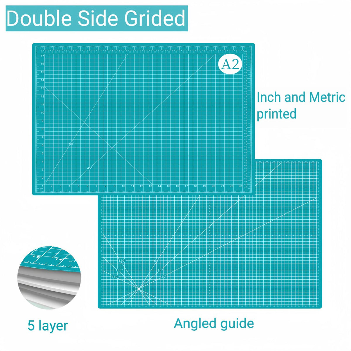 AMASEWART 18"x24" Self Healing Cutting Mat, Sewing Mat for Crafts, Double Sided 5-Ply Table Cutting Board for Fabric Quilting Leather Modeling Hobby Project, Turquoise