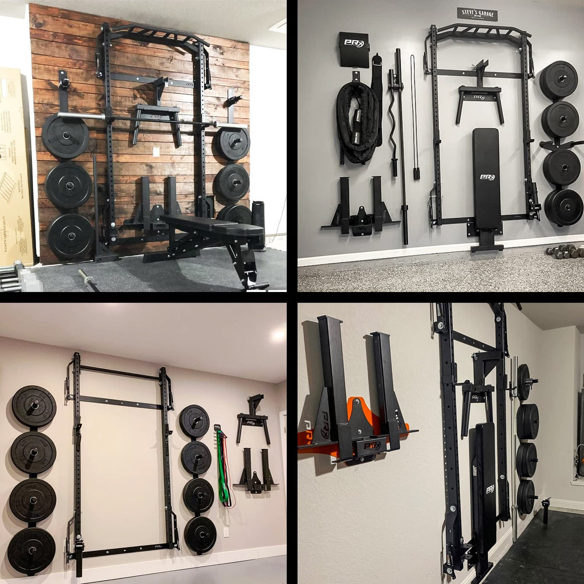 PRx Performance Wall Mounted Spotter Arm Storage - Fits 5/8" & 1" Holes - Steel Weight Catches for 2x3 & 3x3 Squat Rack - Space-Saving Home Garage Gym Equipment - Accessories for Men - USA Made- Black