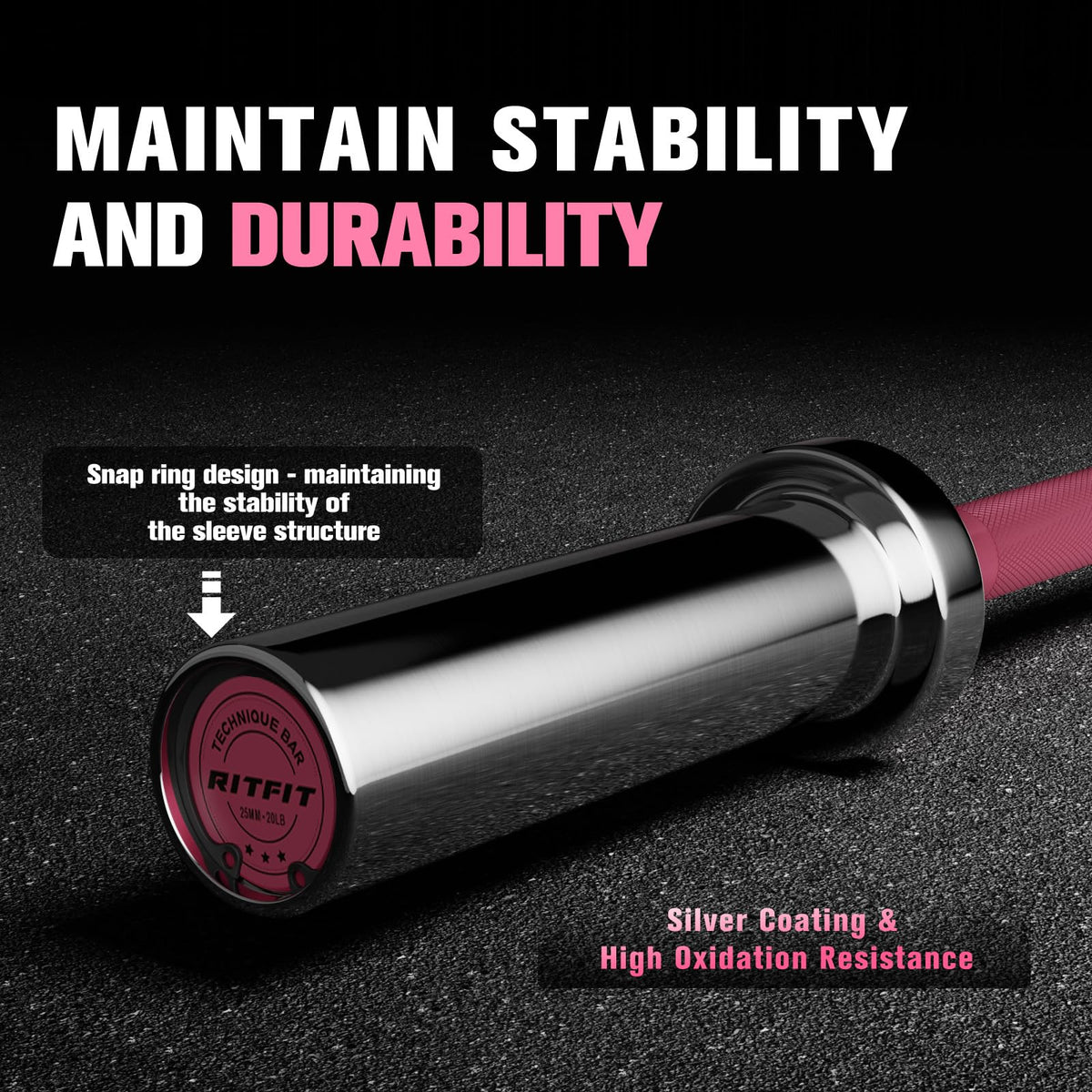 RITFIT Olympic Barbell 4ft/6ft - 2 Inch Weight Bar for Strength Training, Weightlifting, Squat, Deadlift, Bench Press, Curl, Overhead Press - 350lbs/500lbs Capacity 4FT Pink