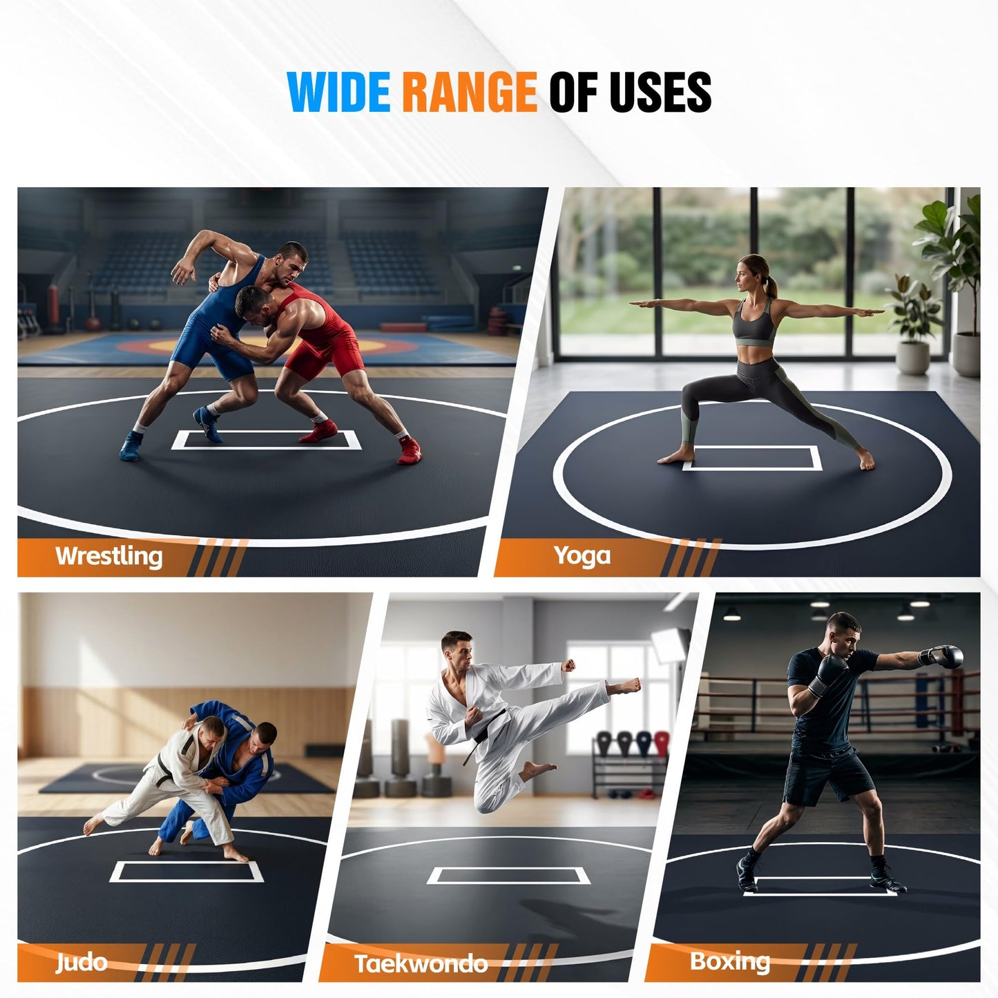 HESMAX 10' x 10' / 10' x 6.5' Foldable Wrestling Mat, Durable Home Training Mat for BJJ, Jiu Jitsu, Grappling, MMA, Judo, Boxing & Taekwondo, Antislip Odor Control Foam Mat 1p6