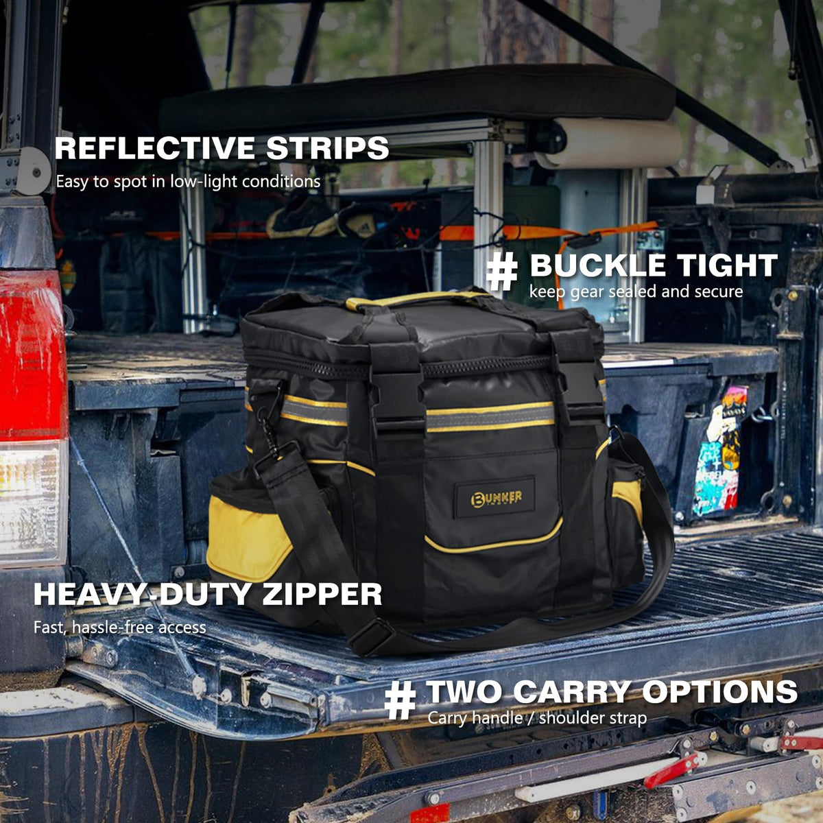 BUNKER INDUST Heavy Duty Recovery Gear Bag with Shoulder Strap, Large Recovery Equipment Bag with Reflective Strips for Offroad Accessories, Universal Multi-Pockets Storage Bag Tool Organizer