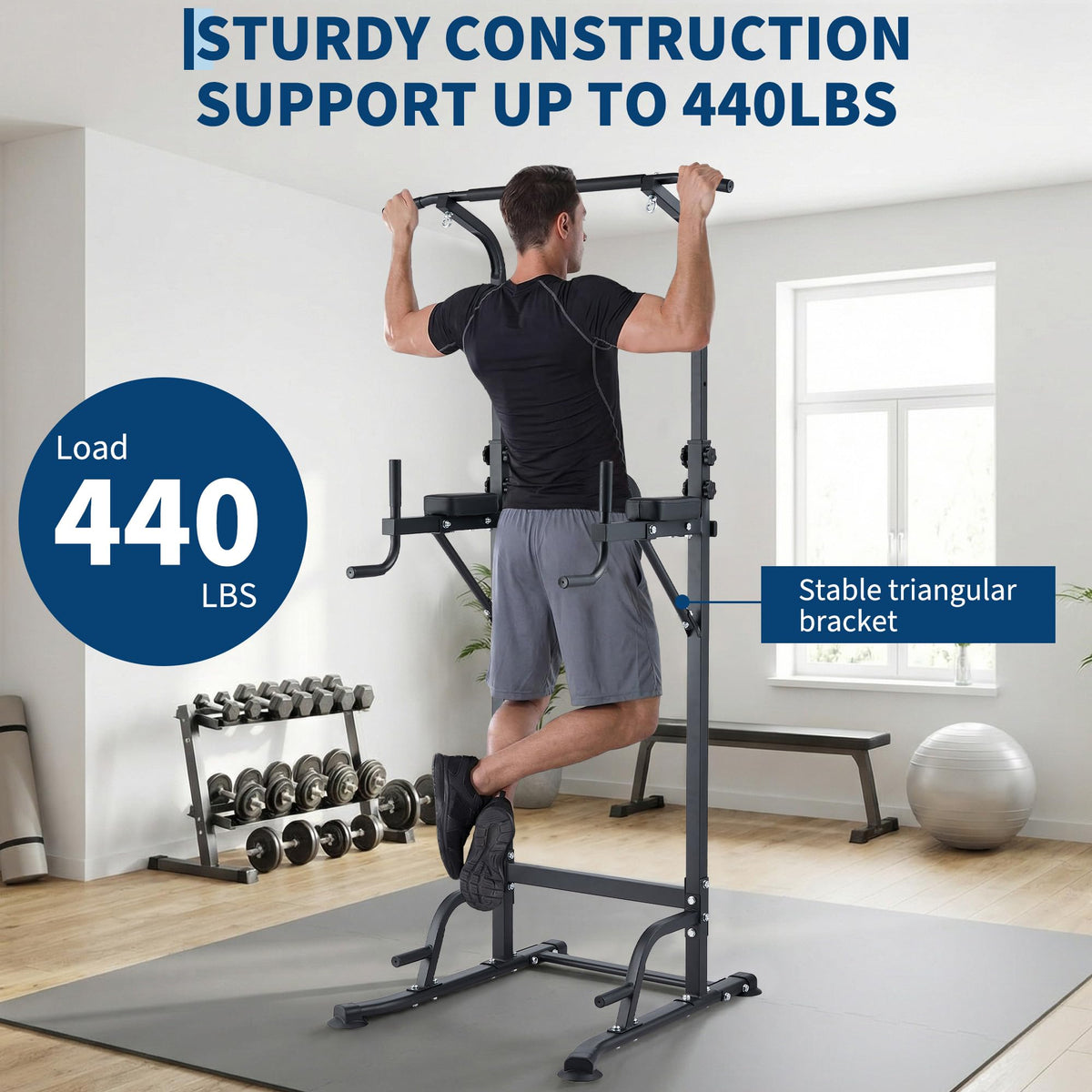 COZONY Adjustable Power Tower Pull Up & Dip Station – Multifunction Strength Training Equipment – 880LBS Capacity – Space-Saving Standalone Chin Up Bar – Black Color