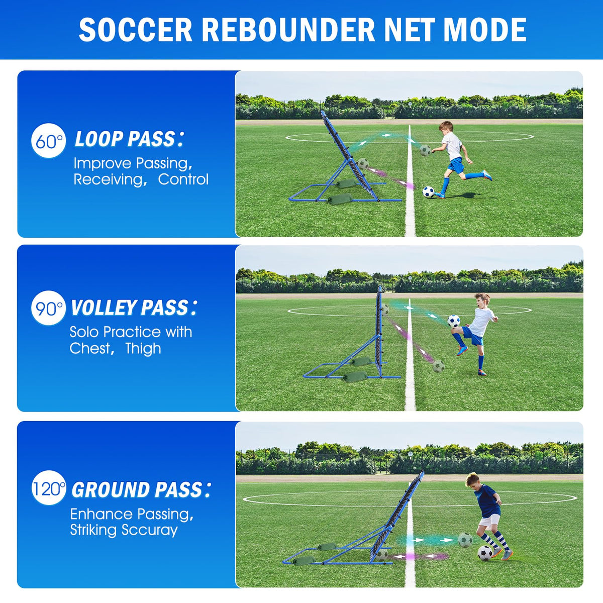 4x4FT Soccer Baseball Rebounder Net, Volleyball Softball Rebound PitchBack Net Quick-Switch Angle Soccer Training for Control, Passing Practice, Lacrosse Bounce Back Rebounder Gifts Trainer Equipment